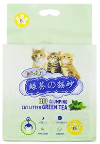 Биоразлагаемый соевый комкующийся наполнитель тофу HAKASE AREKKUSU Bio Clumping Cat Litter Green Tea с ароматом зеленого чая