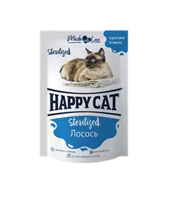 Пауч Happy Cat для стерилизованных кошек кусочки в желе Лосось 7504219
